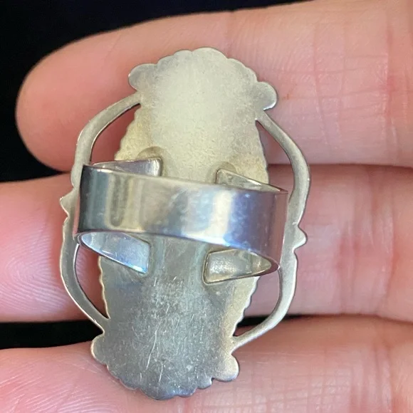 Sterling Carolyn Pollack Oval Rhodochrosite Cabochon Southwestern Jewelry Ring - Picture 3 of 11